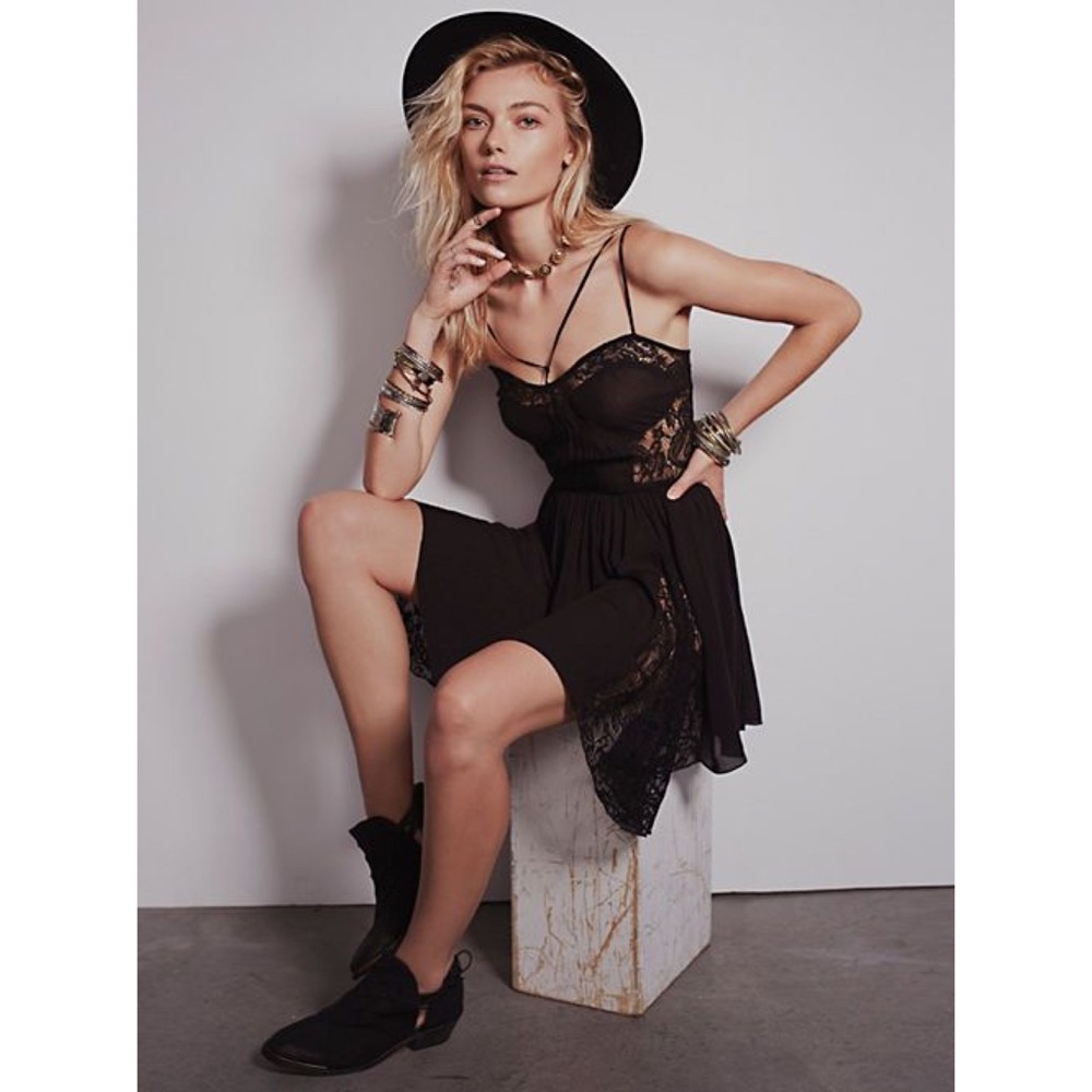 Free people Elegant Black Lace Slip Dress